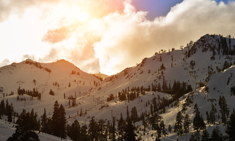 Sunset over Squaw Valley Ski Resort near Lake Tahoe